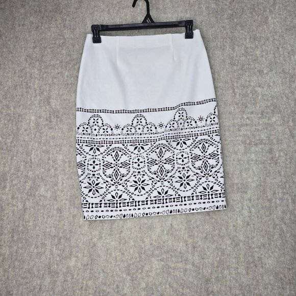 NYCC Womens Black & White Geometric Print Pencil Skirt M Polyester/Spandex - Picture 2 of 6